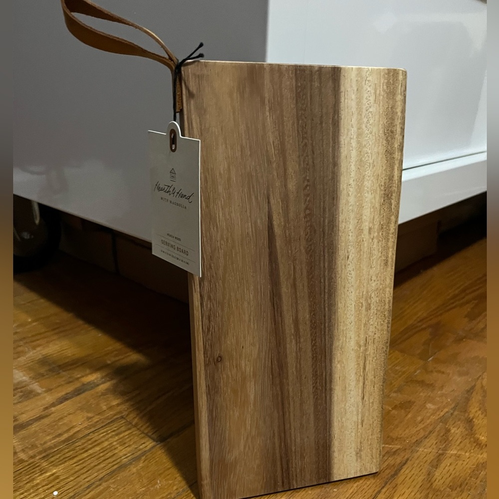 NEW Acacia cutting board serving board with leather strap handle